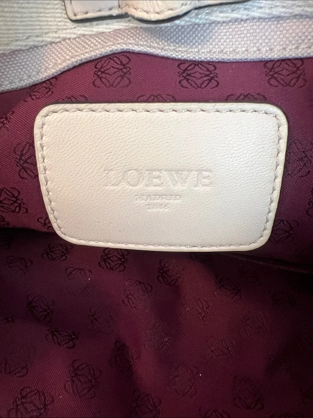 Loewe Canvas Logo Patch with Plum Monogram Interior Lining